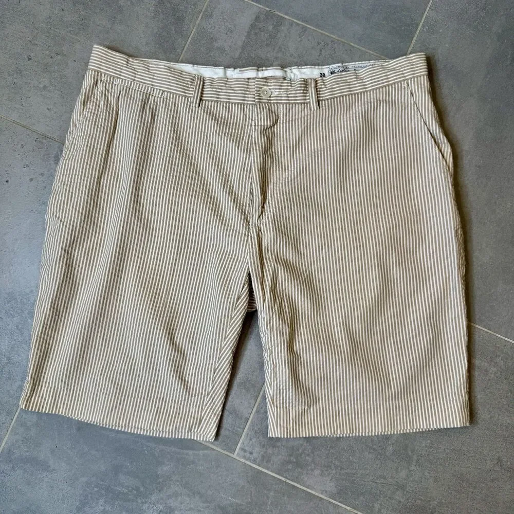 Polo Ralph Lauren Seersucker Short Mens 38 Tan White Striped Chino